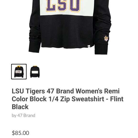 NWT! 47 Brand LSU Tigers Remi Color Block Cropped Zip Sweater - Size Large - Picture 8 of 8